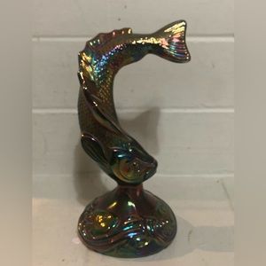 Fenton Carnival Glass Iridescent Japanese Koi Fish Paper Weight Vintage 1973